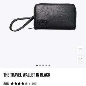 NWT BÉIS Black Travel Wallet organizer with wrist strap and cross body